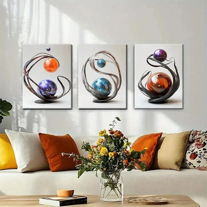 3pcs Modern Abstract Metal Sphere Yang Perfect Wall Art Set Canvas Framed 50x70cm - High Quality Print 100% Australian Made Wall Canvas Ready to Hang