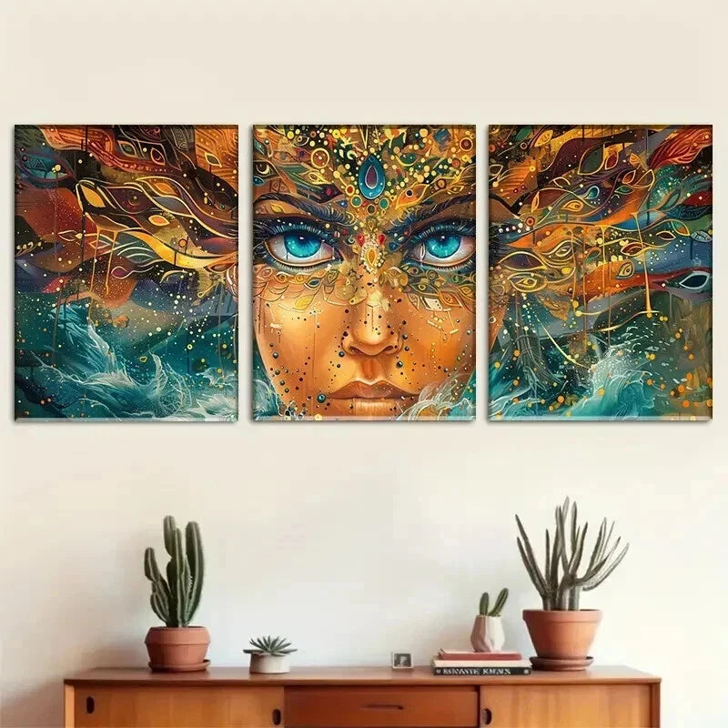 3pcs Colorful Abstract Face Intricate Perfect Wall Art Set Canvas Framed 50x70cm - High Quality Print 100% Australian Made Wall Canvas Ready to Hang - Bella Home Decor
