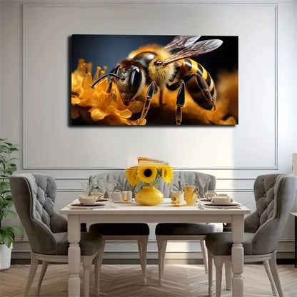 Vibrant Bee & Flower Wall Art Canvas Office Home Room Framed 120x60cm
