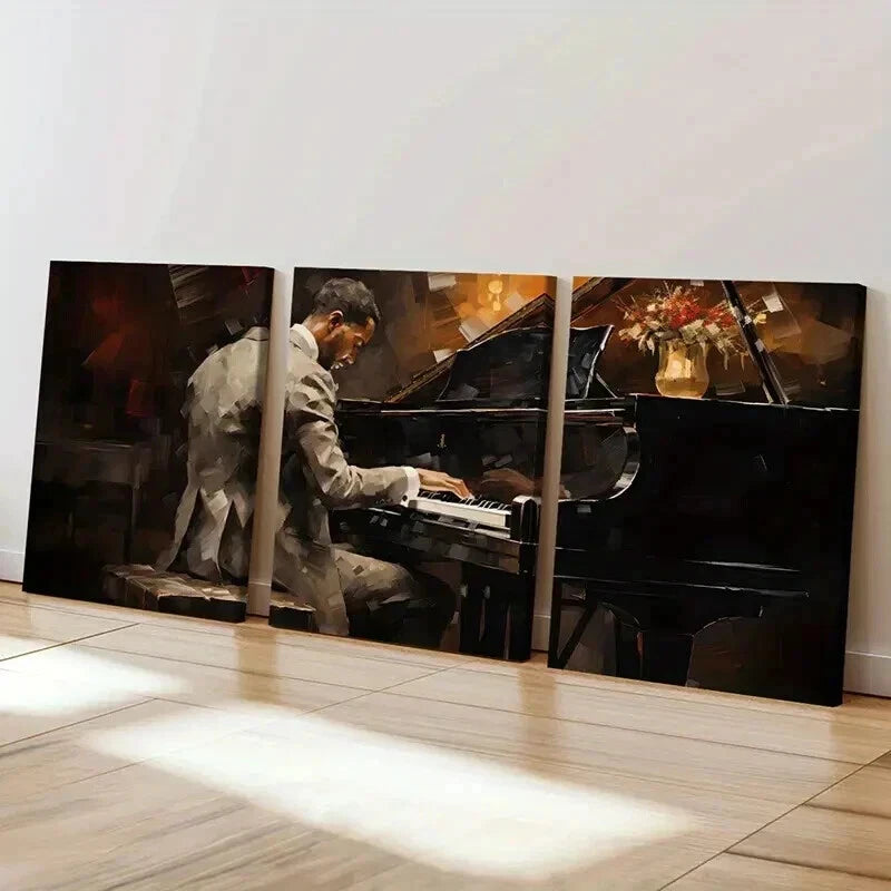 3pcs Abstract Jazz Musician Playing Piano Wall Art Set Canvas Framed 60x90cm - High Quality Print 100% Australian Made Wall Canvas Ready to Hang - Bella Home Decor