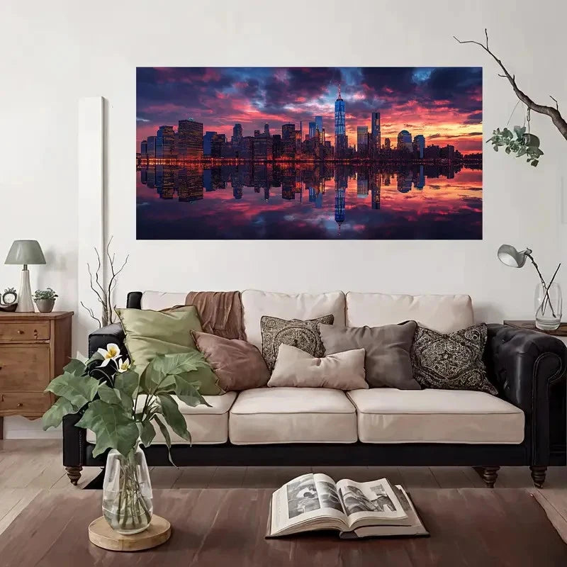 City Skyline Reflections Wall Art Canvas Office Home Room Framed 120x60cm