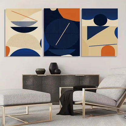 3pcs Blue, Beige, and Orange Geometric Design  Wall Art Set Canvas Framed 40x60cm - High Quality Print 100% Australian Made Wall Canvas Ready to Hang - Bella Home Decor