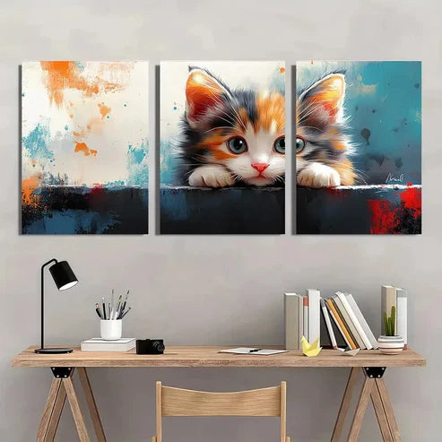 3pcs Calico Cat Kitten Baby Wall Art Canvas Unframed - High Quality Print 100% Australian Made Wall Canvas - Bella Home Decor