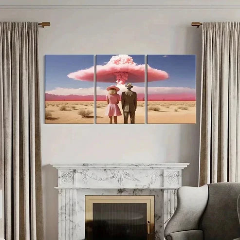 3pcs Atomic Bomb & Pink Cloud Explosion Canvas Unframed - High Quality Print 100% Australian Made Wall Canvas - Bella Home Decor