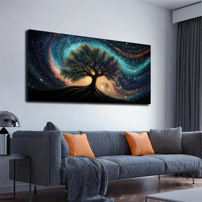 Tree of Life & Cosmic Galaxy Wall Art canvas office home room framed 120x60cm - Bella Home Decor
