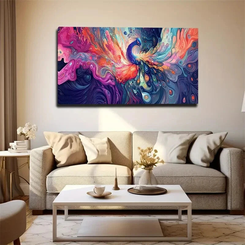 Peacock Feathers Modern Décor Wall Art Canvas Office Home Room Framed 120x60cm - Bella Home Decor