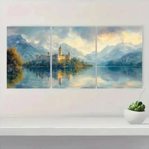 3pcs Scottish Castle Measuring Wall Art Canvas Unframed - High Quality Print 100% Australian Made Wall Canvas - Bella Home Decor
