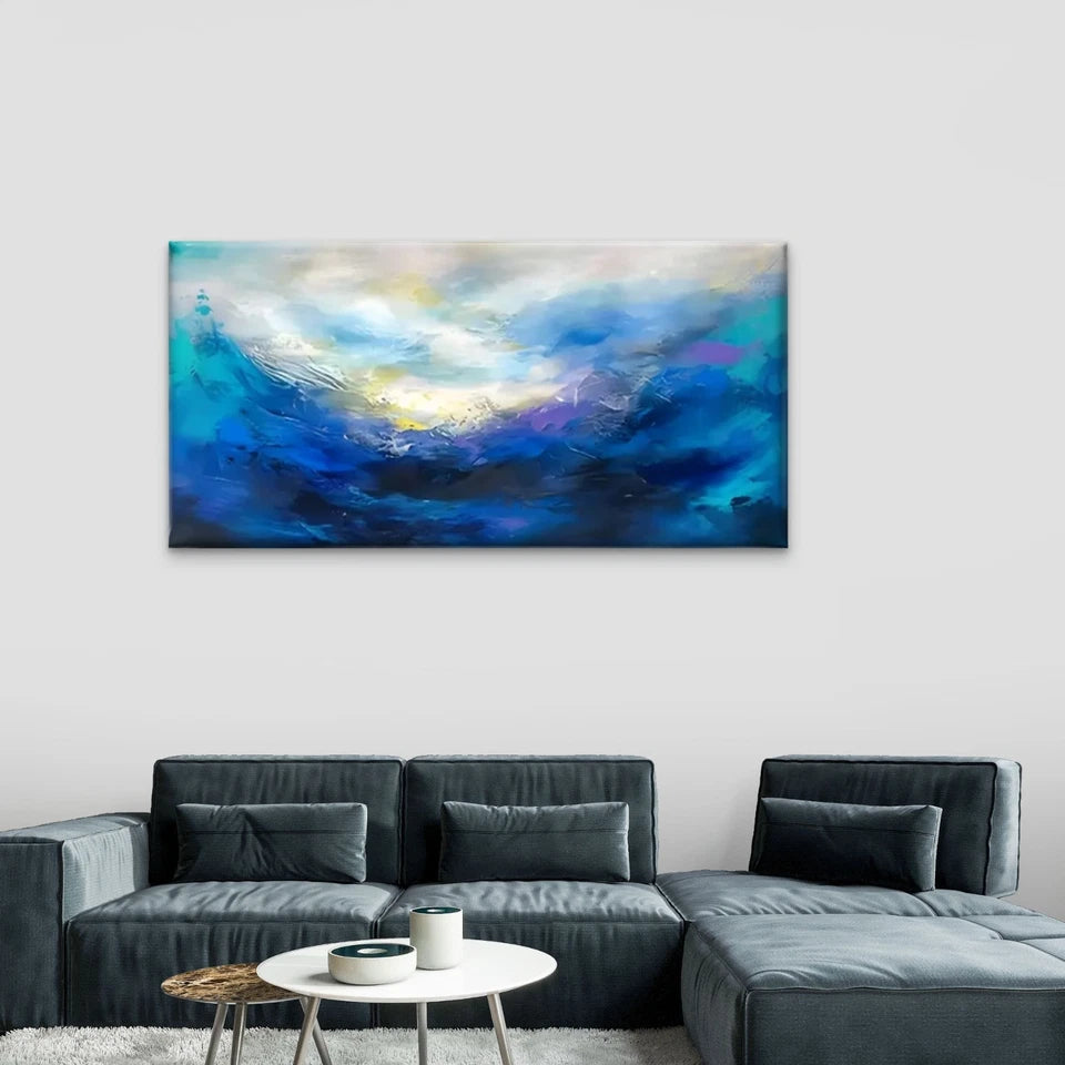 Blue Sky & Clouds Modern Wall Art Canvas Office Home Room Framed 120x60cm