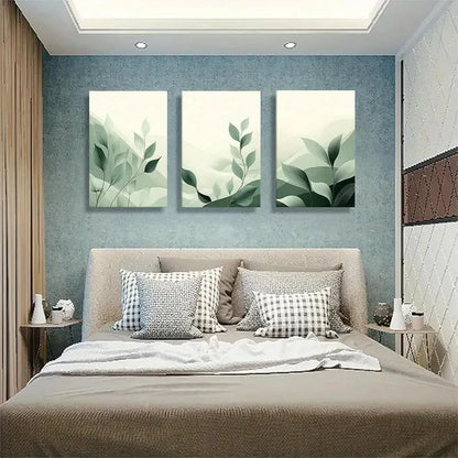 3pcs Modern Abstract Green Leaves Foliage Metal Print Ready to Hang Art - Bella Home Decor