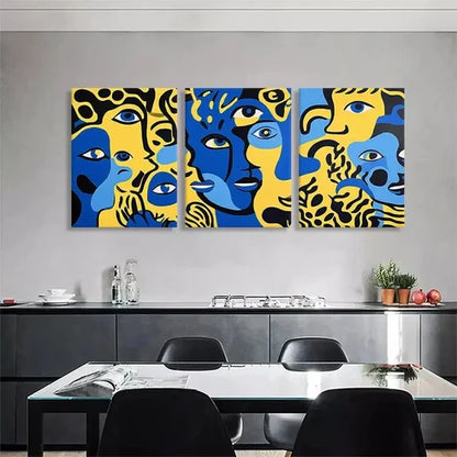 3pcs Abstract Expressionist Faces Blue Perfect Art Set Canvas Unframed - High Quality Print 100% Australian Made Wall Canvas - Bella Home Decor