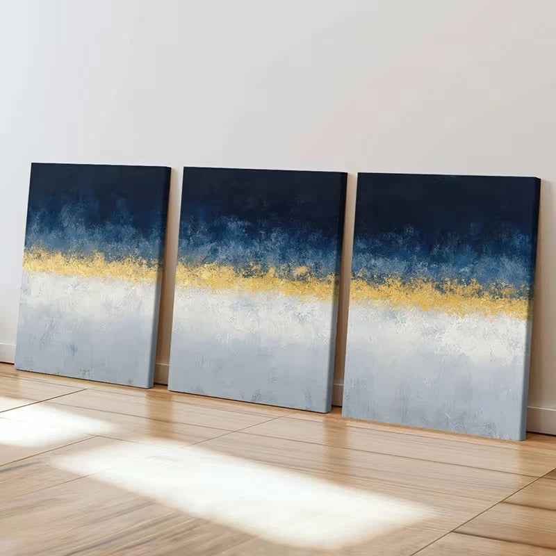 3pcs Blue Golden White Palette Home Decor  Wall Art Set Canvas Framed 40x60cm - High Quality Print 100% Australian Made Wall Canvas Ready to Hang - Bella Home Decor