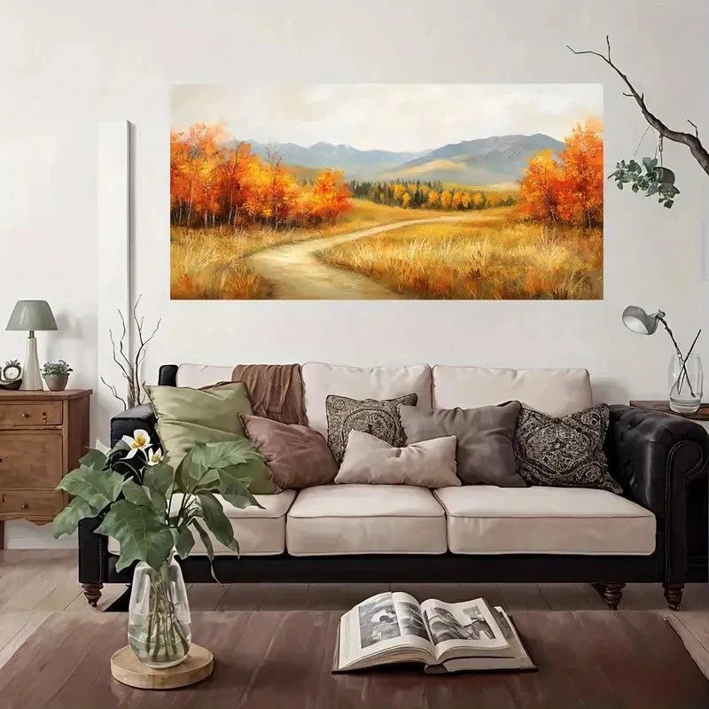 Autumn Golden Brown Trees Wall Art Canvas Office Home Room Framed 120x60cm