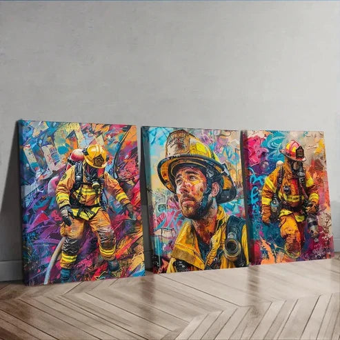 3pcs Fireman Decoration Painting Wall Art Set Canvas Unframed - High Quality Print 100% Australian Made Wall Canvas