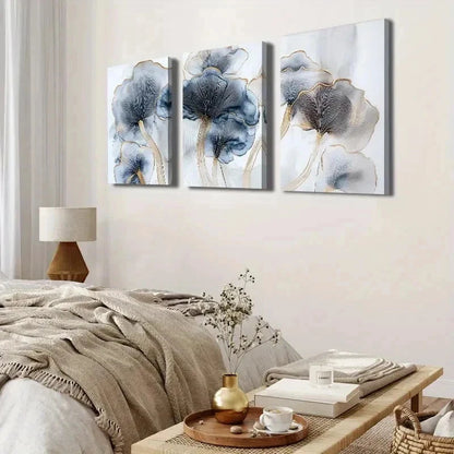 3pcs Three Piece Blue And Golden Wall Art Set Canvas Framed 60x90cm - High Quality Print 100% Australian Made Wall Canvas Ready to Hang
