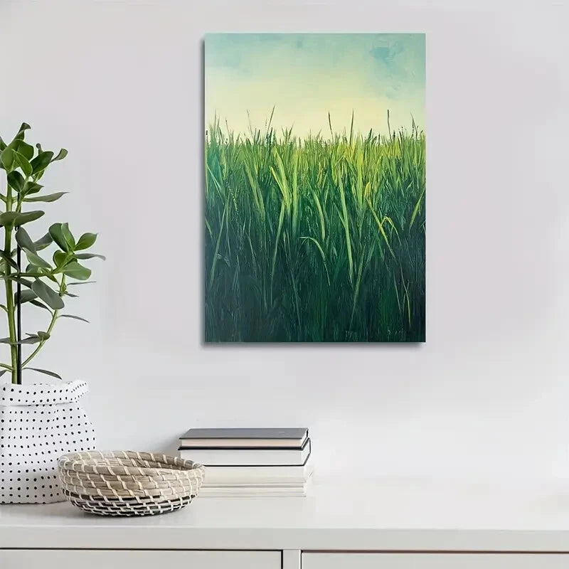 Emerald Green Sugarcane Field Painting 40x60cm Metal Print Ready to Hang - Bella Home Decor