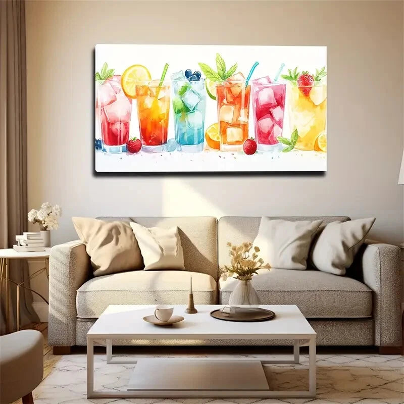 Cold Drinks In Different Colors Wall Art Canvas Office Home Room Framed 120x60cm - Bella Home Decor
