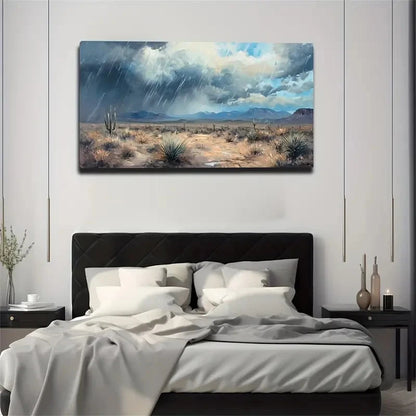 Desolate Plains Heavy Rainstorm Wall Art Canvas Office Home Room Framed 120x60cm