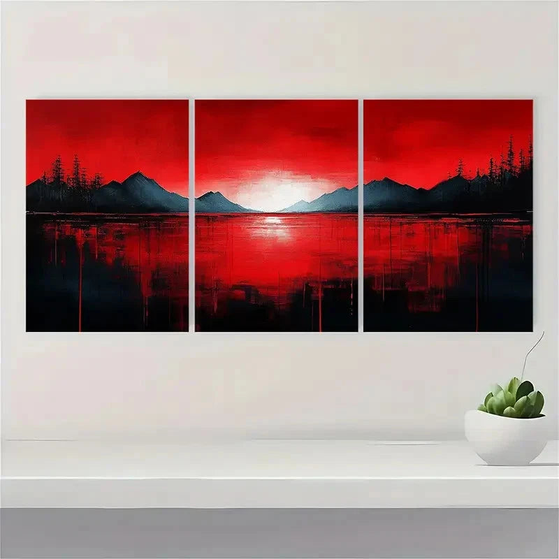 3pcs Black and White Painting Red R     Wall Art Set Canvas Framed 60x90cm - High Quality Print 100% Australian Made Wall Canvas Ready to Hang - Bella Home Decor