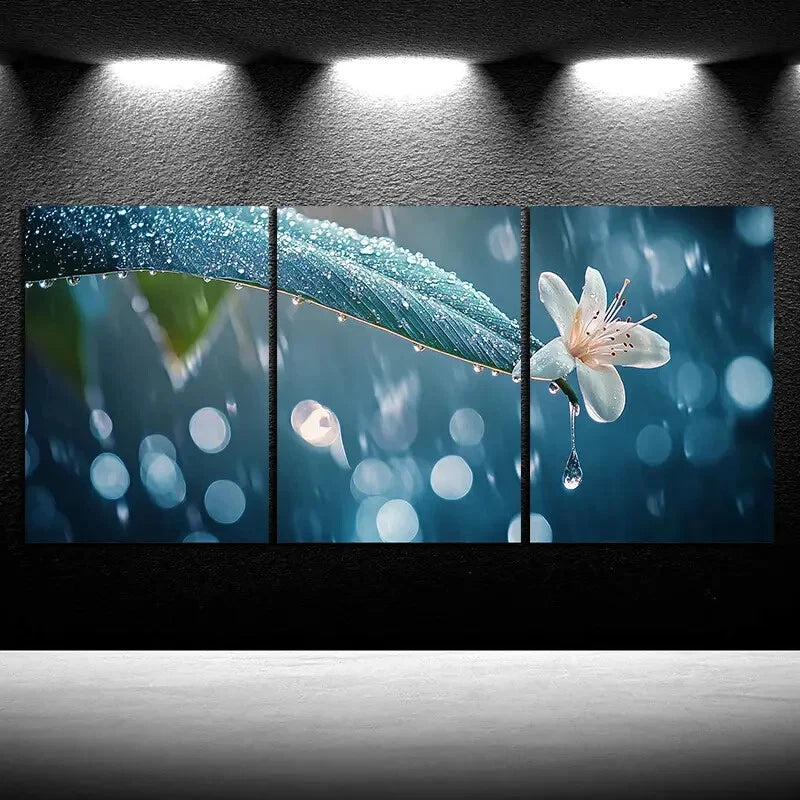 3pcs Leaves with Dewdrops Design Metal Print Ready to Hang Art - Bella Home Decor