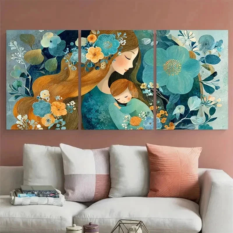3pcs Mother Love Décor Nursery Vibrant Perfect Wall Art Set Canvas Framed 40x60cm - High Quality Print 100% Australian Made Wall Canvas Ready to Hang