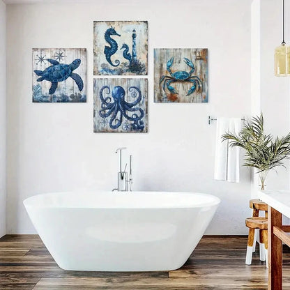 4pcs Lighthouse Poster, Sea Crab Decorative Wall Art Canvas Framed