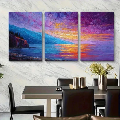 3pcs Seascape Blue Purple Sea Perfect Wall Art Set Canvas Framed 50x70cm - High Quality Print 100% Australian Made Wall Canvas Ready to Hang
