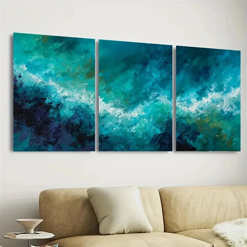 3pcs Deep Ocean Greens & Tranquil Sea View Wall Art Set Canvas Framed 50x70cm - High Quality Print 100% Australian Made Wall Canvas Ready to Hang - Bella Home Decor