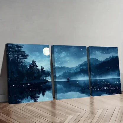 3pcs Moonlit Forest ,Tranquil Mountain Wall Art Set Canvas Unframed - High Quality Print 100% Australian Made Wall Canvas