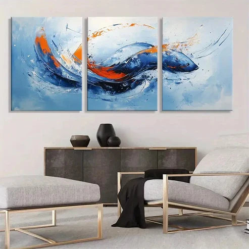 3pcs Blue and Orange Swirling Patterns Wall Art Canvas Unframed - High Quality Print 100% Australian Made Wall Canvas - Bella Home Decor