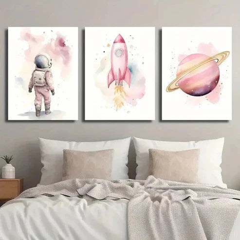 3pcs Astronaut & Rocket Themes Wall Art Set Canvas Unframed - High Quality Print 100% Australian Made Wall Canvas - Bella Home Decor