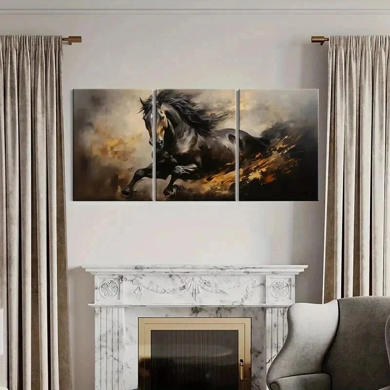 3pcs Abstract Horse Artwork Dynamic Flowing Mane Wall Art Set Canvas Framed 50x70cm - High Quality Print 100% Australian Made Wall Canvas Ready to Hang - Bella Home Decor