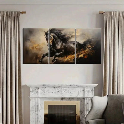 3pcs Abstract Horse Artwork Dynamic Flowing Mane Wall Art Set Canvas Framed 50x70cm - High Quality Print 100% Australian Made Wall Canvas Ready to Hang - Bella Home Decor