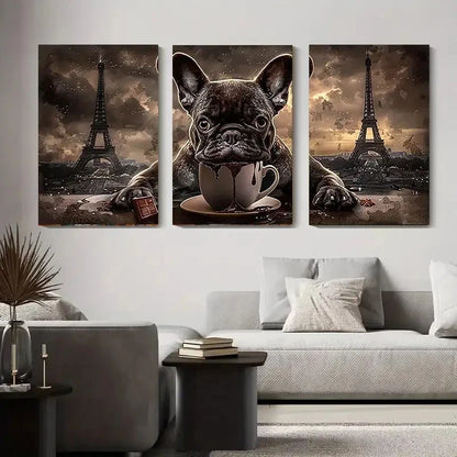3pcs French Bulldog & Eiffel Tower Metal Print Ready to Hang Art - Bella Home Decor