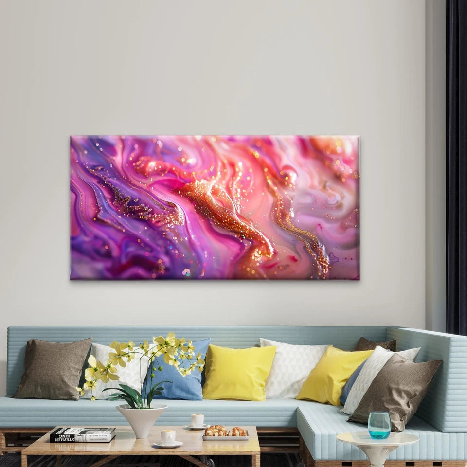 Marble Ink Texture With Glitter Wall Art Canvas Office Home Room Framed 120x60cm - Bella Home Decor