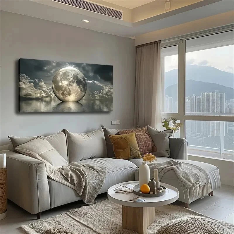 Full Moon Floating Calm Water Wall Art Canvas Office Home Room Framed 120x60cm - Bella Home Decor