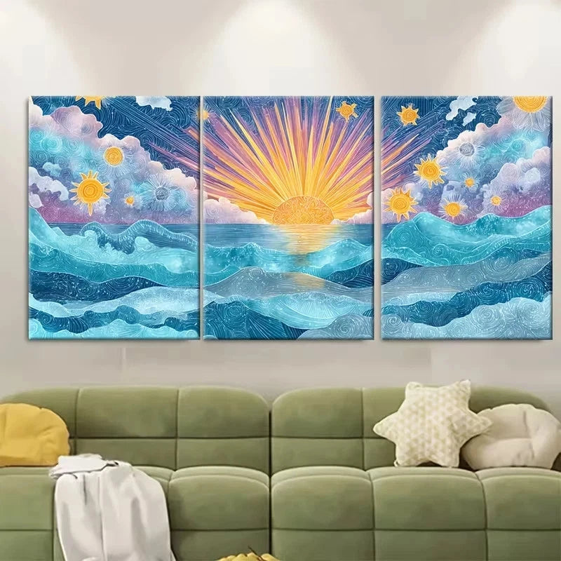3pcs Beach Waves Sunset & Sunrise Wall Art Set Canvas Framed 60x90cm – High Quality Print 100% Australian Made Wall Canvas Ready to Hang - Bella Home Decor