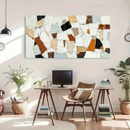 Modern Brown Light Blue White Wall Art Canvas Office Home Room Framed 120x60cm