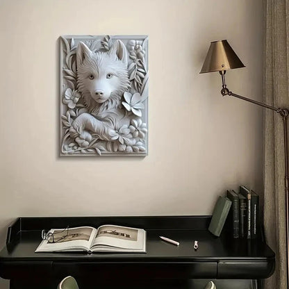 Charming Little Husky Mix Puppy Painting  40x60cm Metal Print Ready to Hang - Bella Home Decor