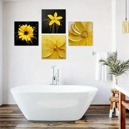 4pcs Yellow Flowers Art Prints Wall Art Canvas Framed