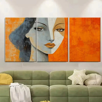3pcs Orange and Beige Women Portrait Abstract Wall Art Set Canvas Framed 50x70cm - High Quality Print 100% Australian Made Wall Canvas Ready to Hang