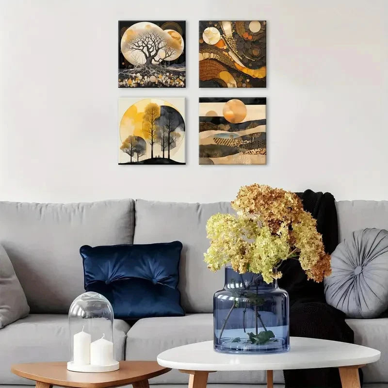 4pcs Beige Geometric  Wall Art Canvas Framed