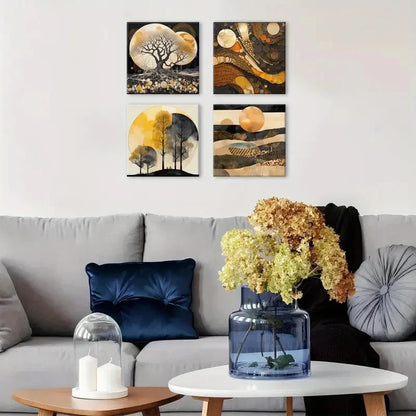 4pcs Beige Geometric  Wall Art Canvas Framed