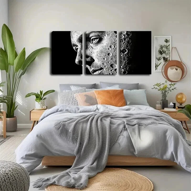3pcs Face With Lunar Surface Design Perfect Wall Art Set Canvas Framed 60x90cm - High Quality Print 100% Australian Made Wall Canvas Ready to Hang - Bella Home Decor