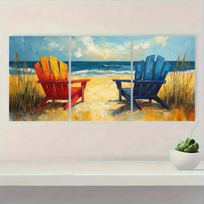 3pcs Abstract Vibrant Beach Chair i   Wall Art Set Canvas Framed 40x60cm - High Quality Print 100% Australian Made Wall Canvas Ready to Hang - Bella Home Decor