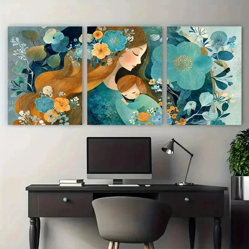 3pcs Mother Love Décor Nursery Vibrant Perfect Wall Art Set Canvas Framed 60x90cm - High Quality Print 100% Australian Made Wall Canvas Ready to Hang