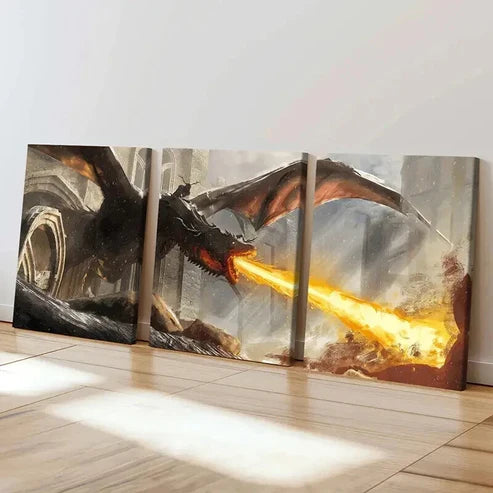 3pcs Fantasy Dragons & Mythical Creatures Wall Art Canvas Unframed - High Quality Print 100% Australian Made Wall Canvas