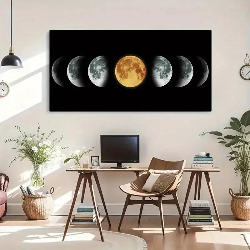 Moon Phase Astronomy Night Wall Art Canvas Office Home Room Framed 120x60cm