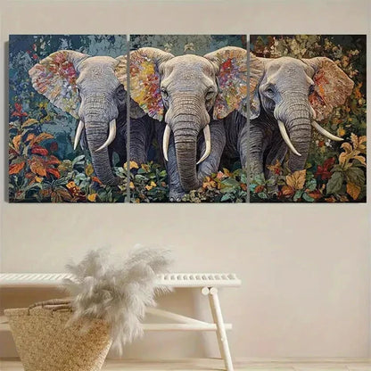 3pcs Elephant Elegance A of Trunks Wall Art Set Canvas Unframed - High Quality Print 100% Australian Made Wall Canvas - Bella Home Decor
