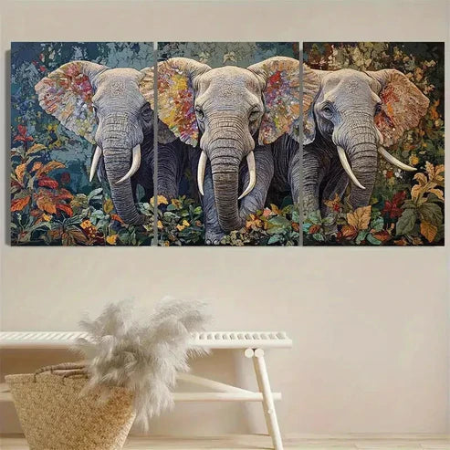 3pcs Elephant Elegance A of Trunks Wall Art Set Canvas Unframed - High Quality Print 100% Australian Made Wall Canvas - Bella Home Decor