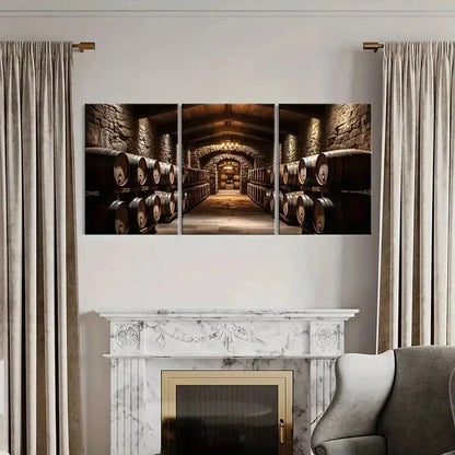 3pcs Wine Barrels Stone Walls Decoration  Wall Art Set Canvas Framed 50x70cm - High Quality Print 100% Australian Made Wall Canvas Ready to Hang - Bella Home Decor